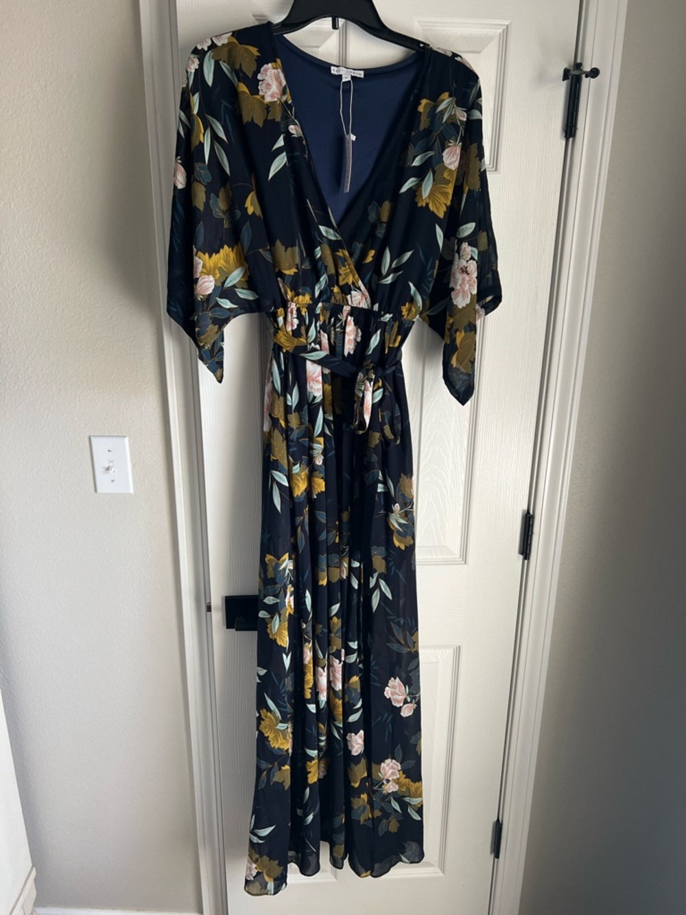 Baltic Born Navy and Yellow Floral Wrap Dress